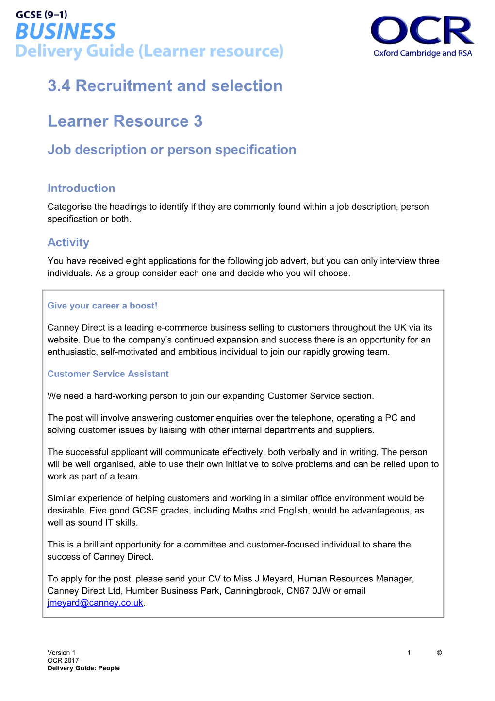 GCSE (9-1) Business Learner Resource