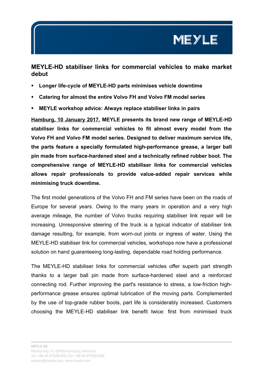 MEYLE-HD Stabiliser Links for Commercial Vehicles to Make Market Debut