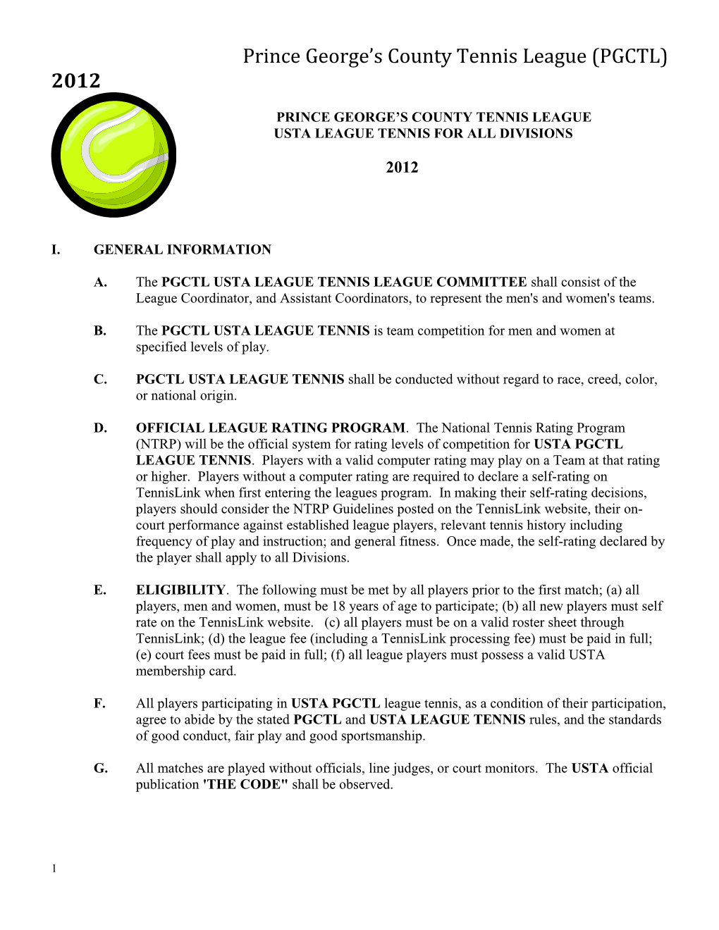 Prince George S County Tennis League (PGCTL)