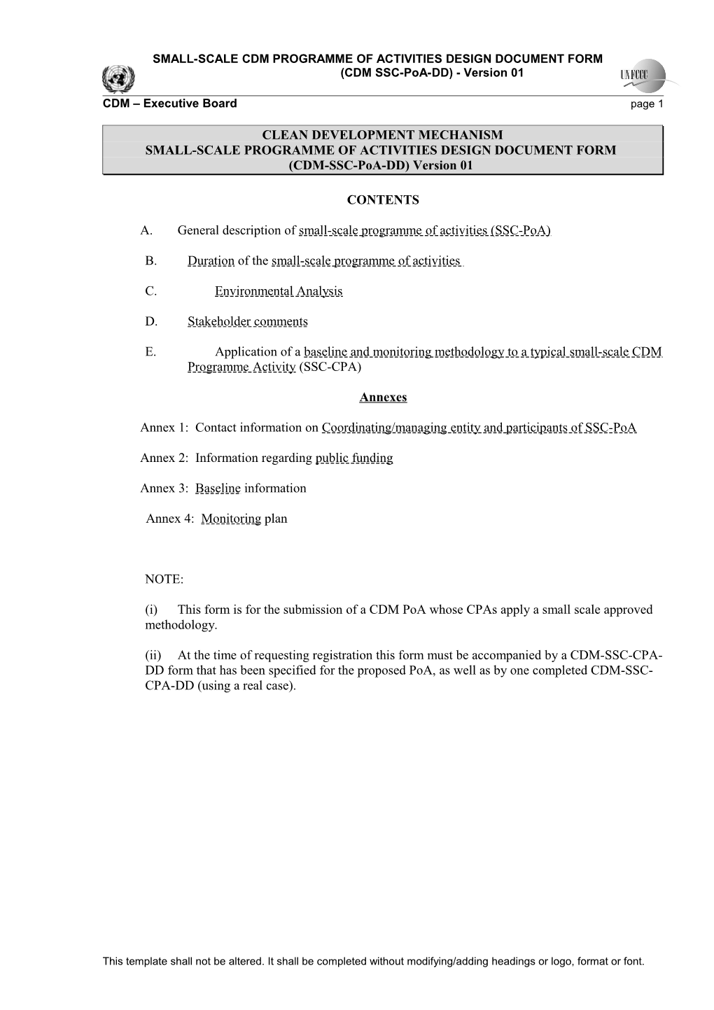 Small-Scale CDM Programme of Activities Design Document Form (SSC-Poa-DD). (Version 01)