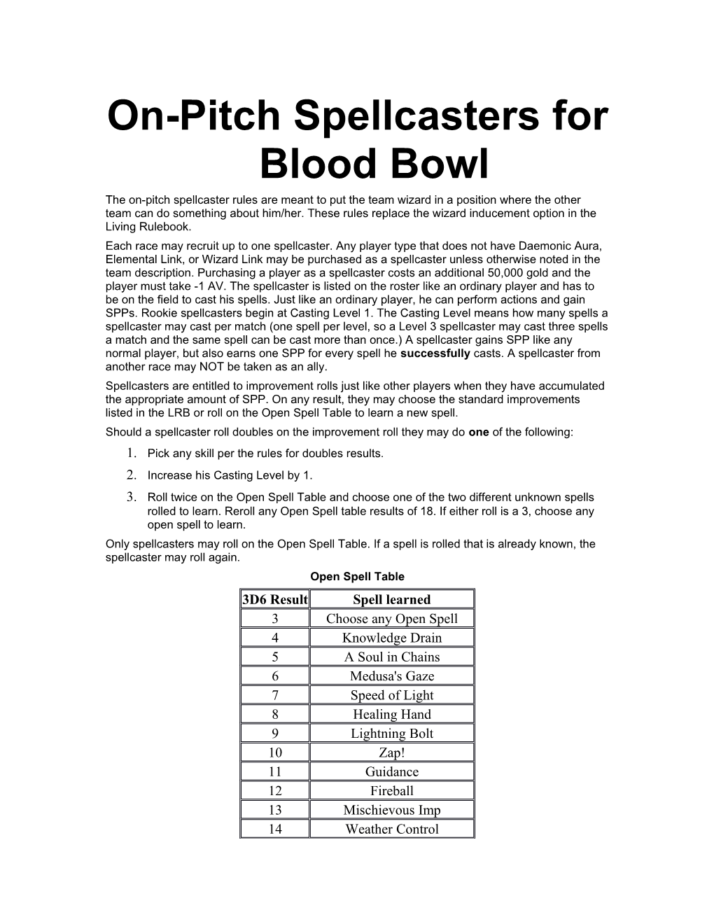 On-Pitch Spellcasters for Blood Bowl