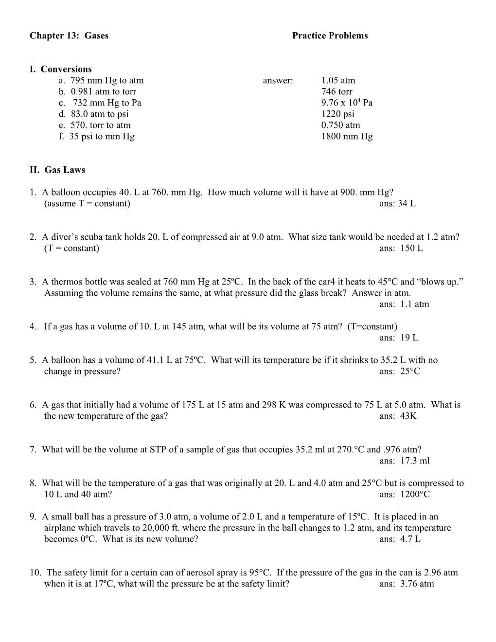Gas Laws: Practice Problems