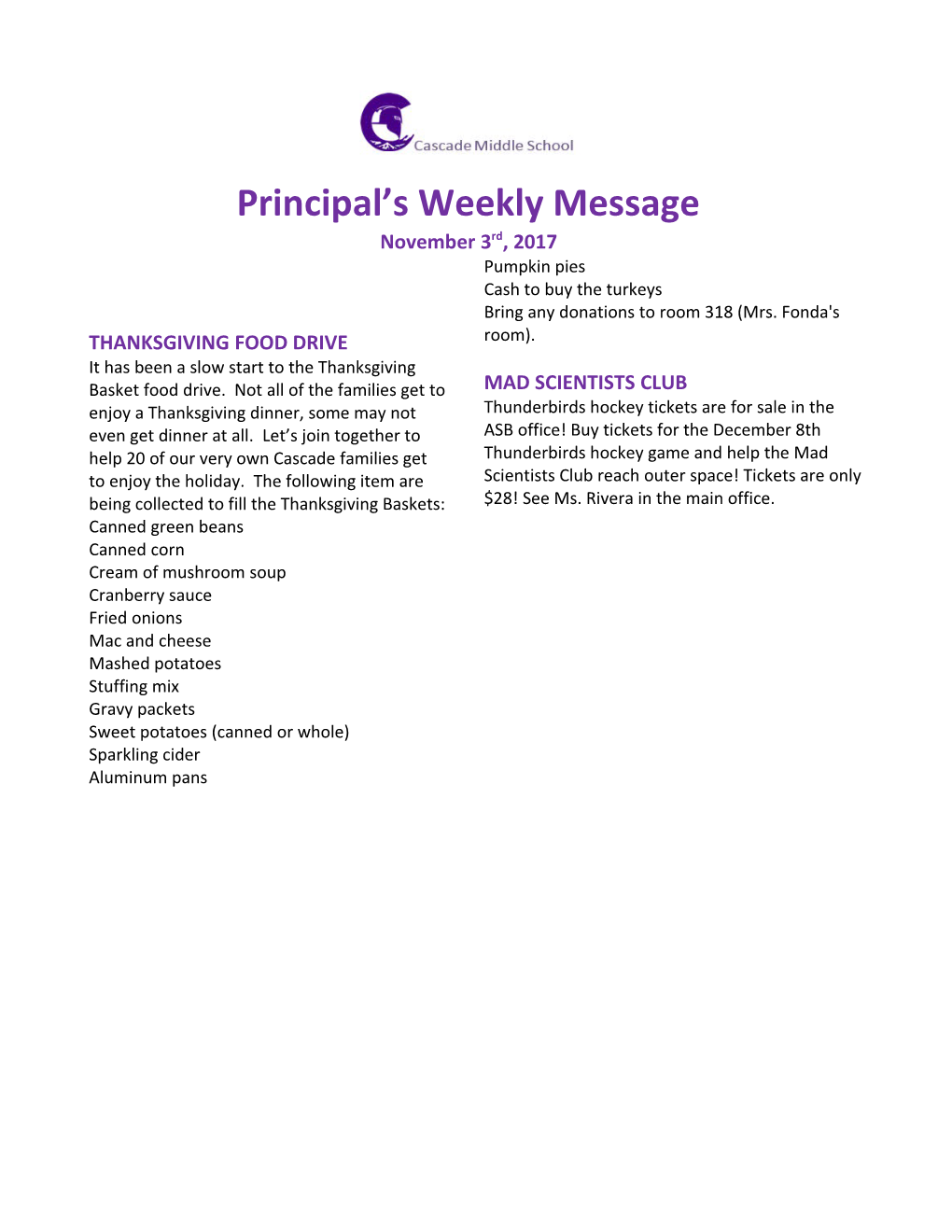 Principal S Weekly Message