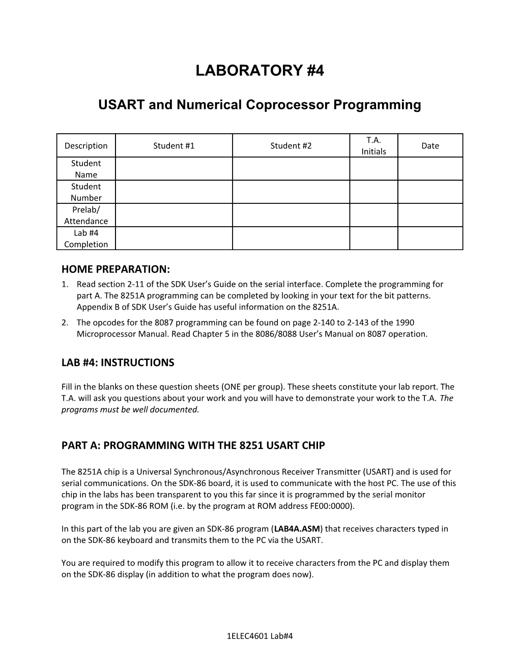 USART and Numerical Coprocessor Programming