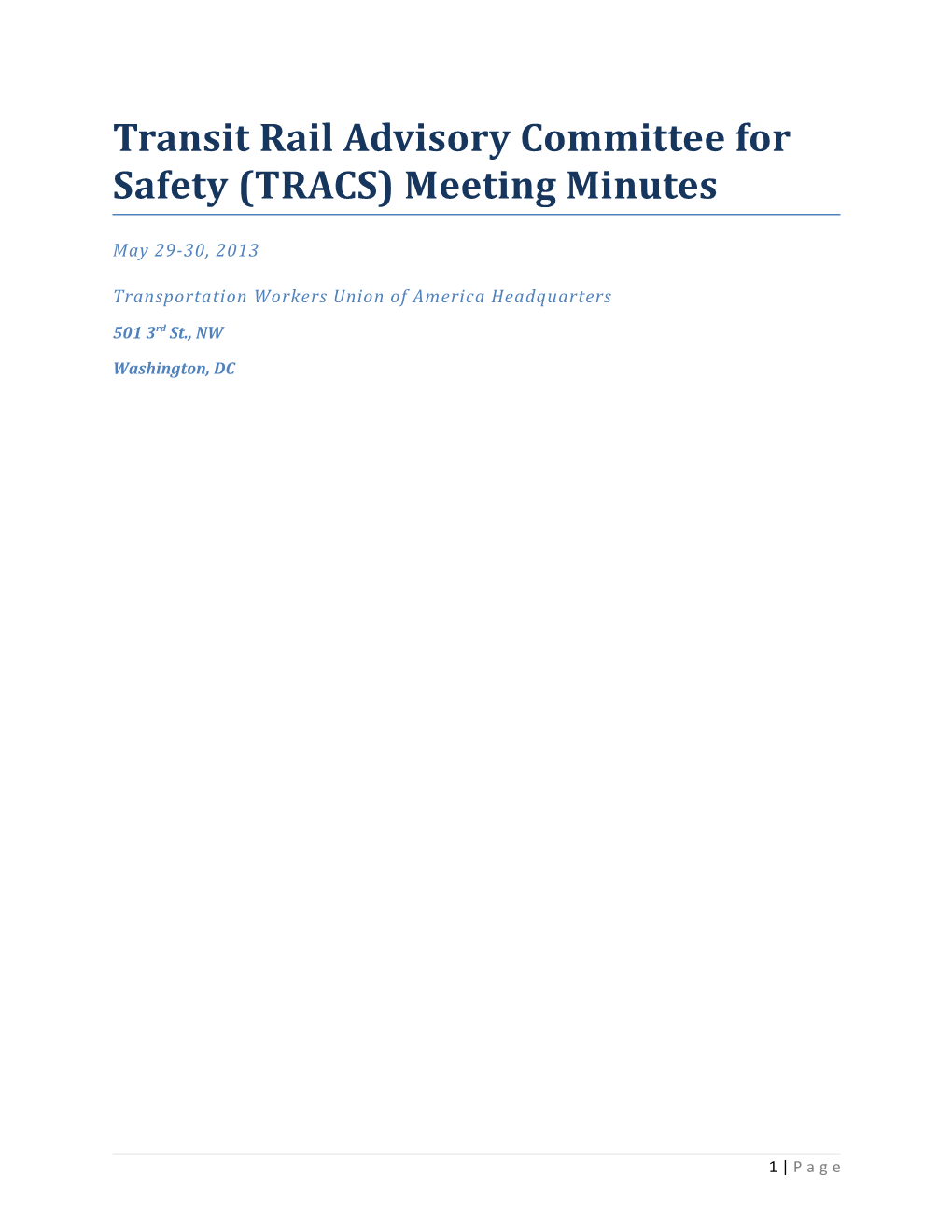 Transit Rail Advisory Committee for Safety (TRACS)Meeting Minutes