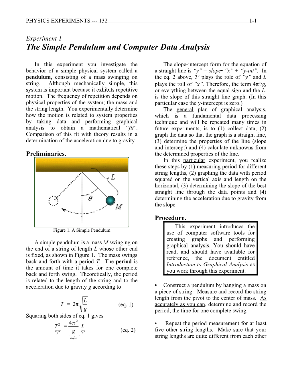 The Simple Pendulum and Computer Data Analysis