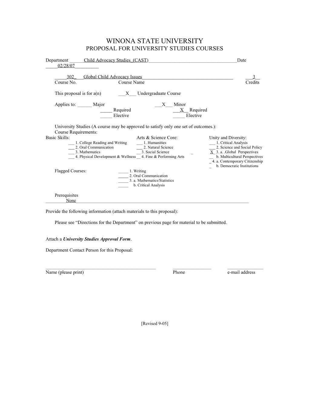 University Studies Course Approval Request