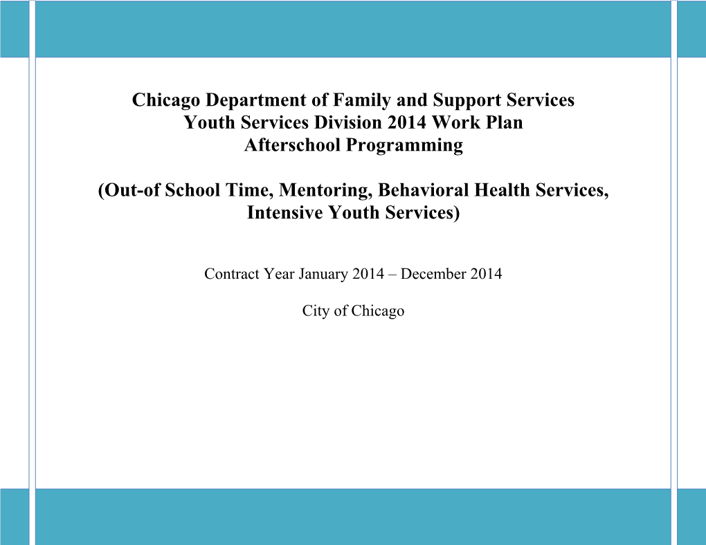 Chicago Department of Family and Support Services Youth Services Division 2014 Work Plan