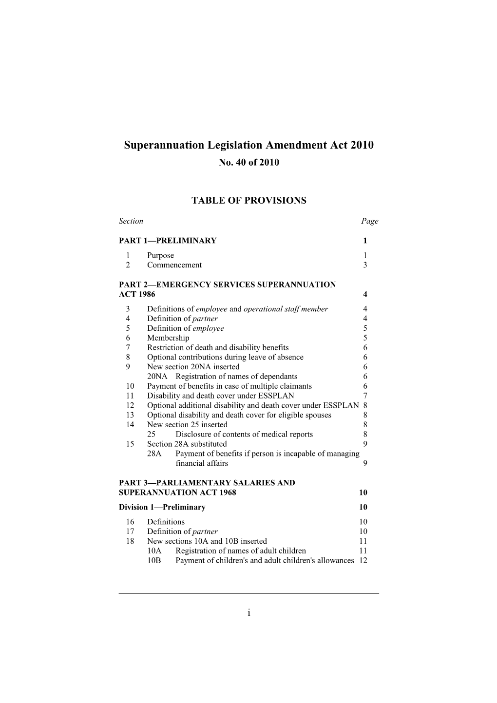 Superannuation Legislation Amendment Act 2010