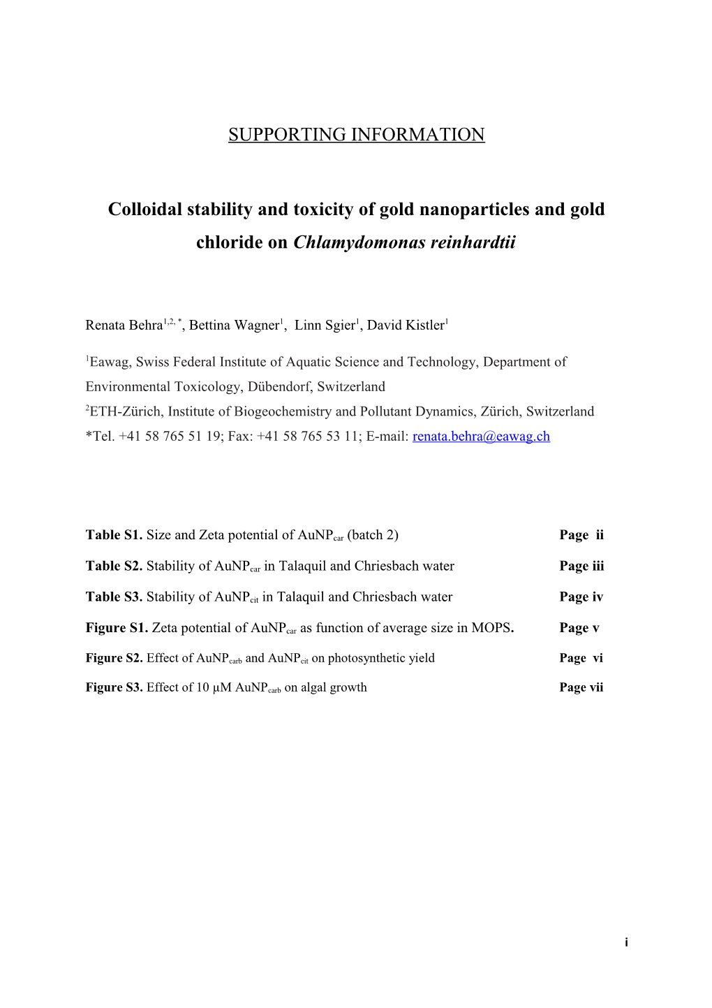 Colloidal Stability and Toxicity of Gold Nanoparticles and Gold Chloride on Chlamydomonas