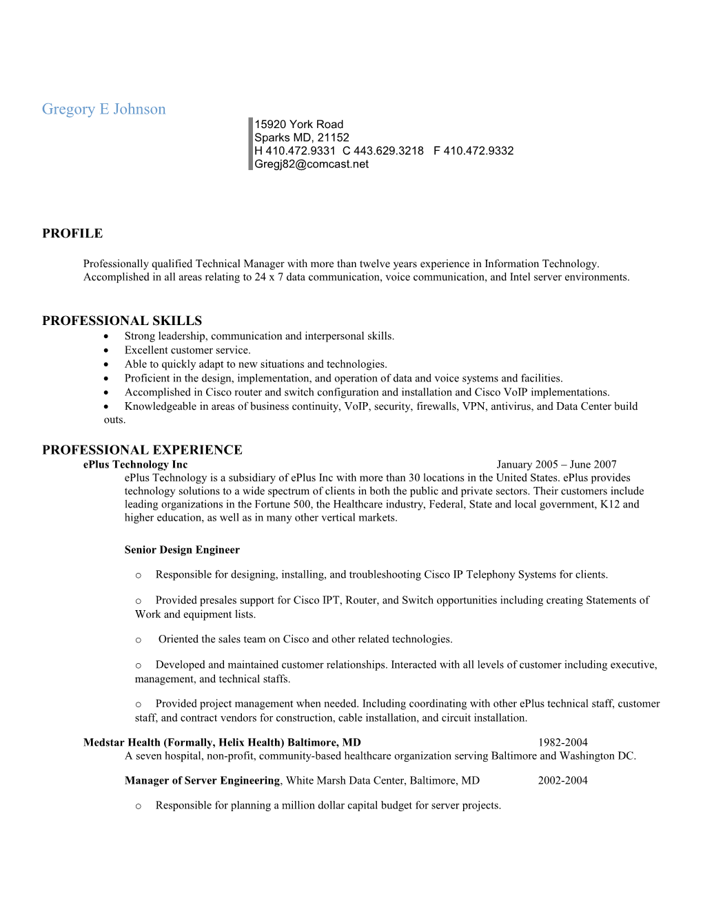 Greg Johnson Resume