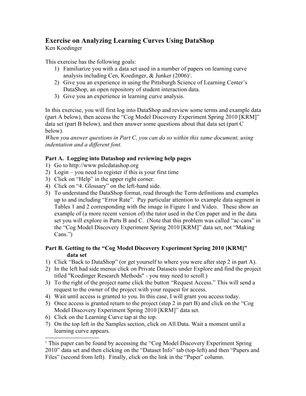 Assignment for Data Mining Session on Learning Curves, March 27