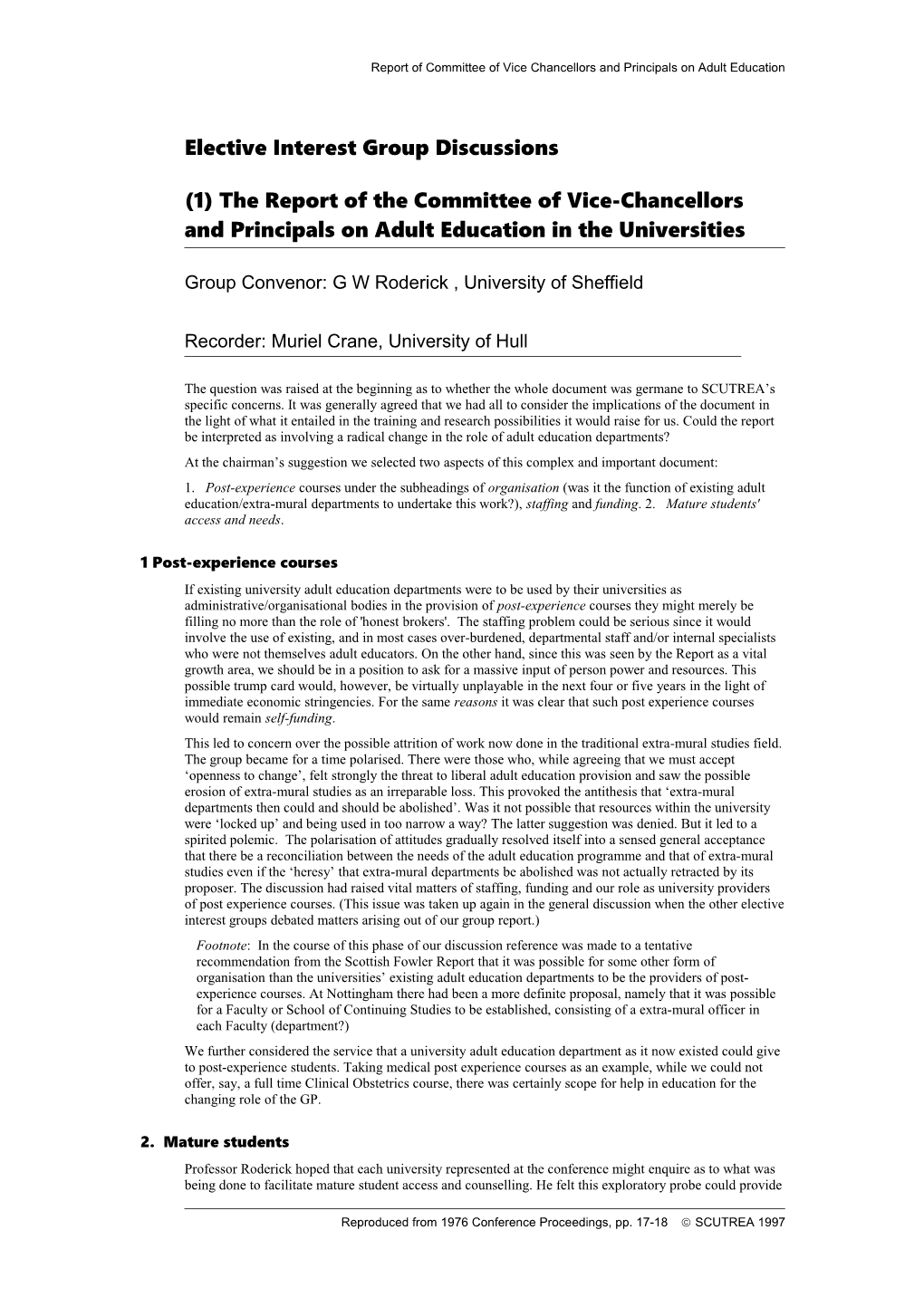 Report of Committee of Vice Chancellors and Principals on Adult Education