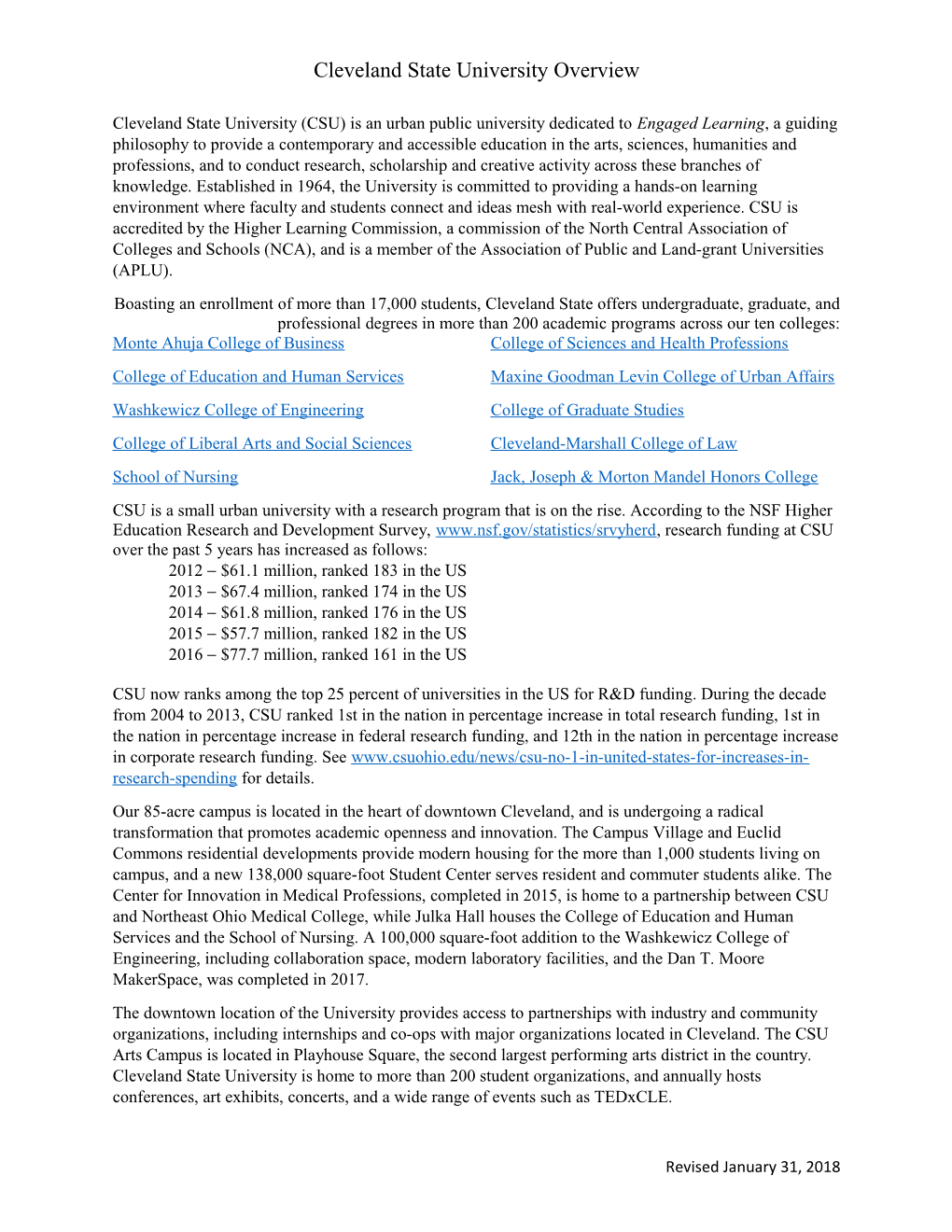 Cleveland State University Overview