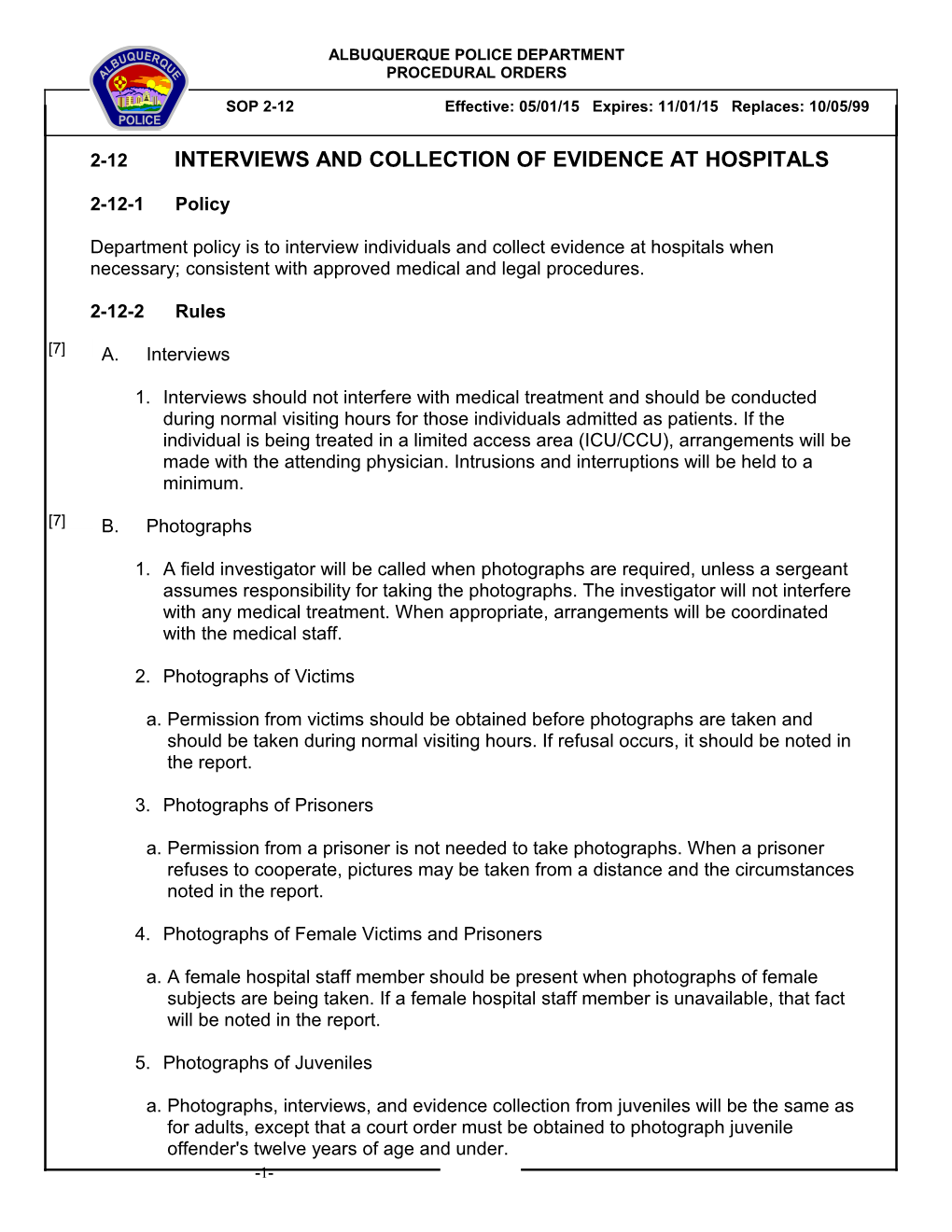 2-12 Interviews and Collection of Evidence at Hospitals