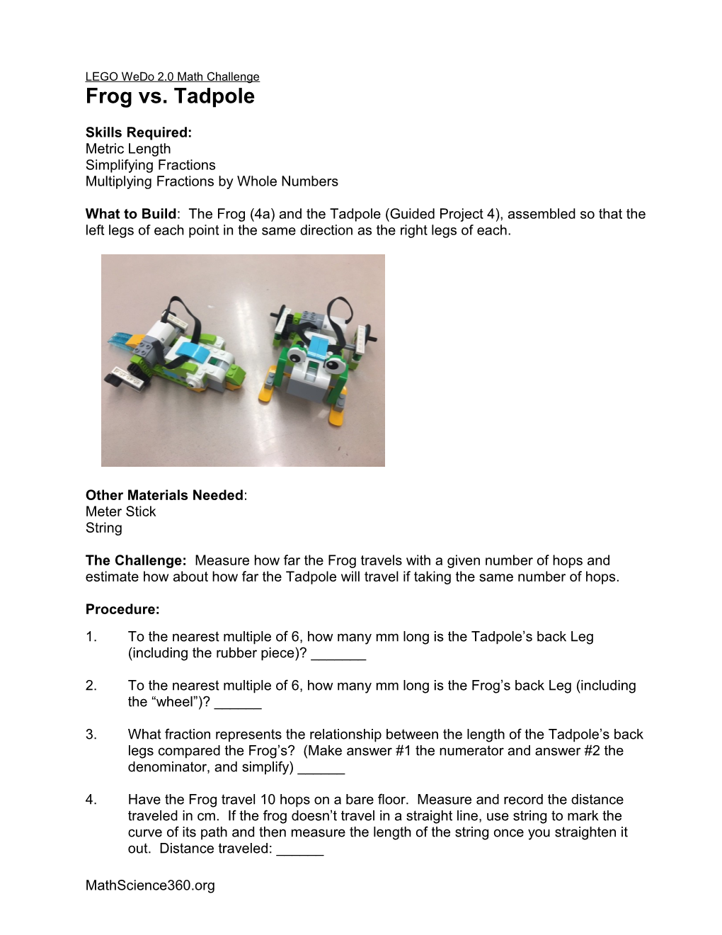 LEGO Wedo 2.0 Math Challenge