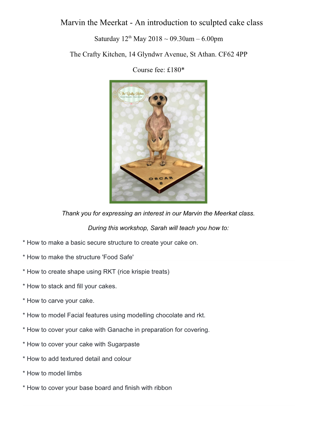 Marvin the Meerkat - an Introduction to Sculpted Cake Class