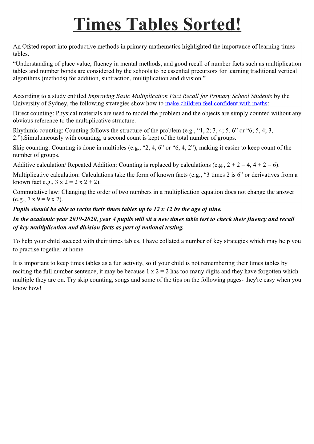 Times Tables Sorted!