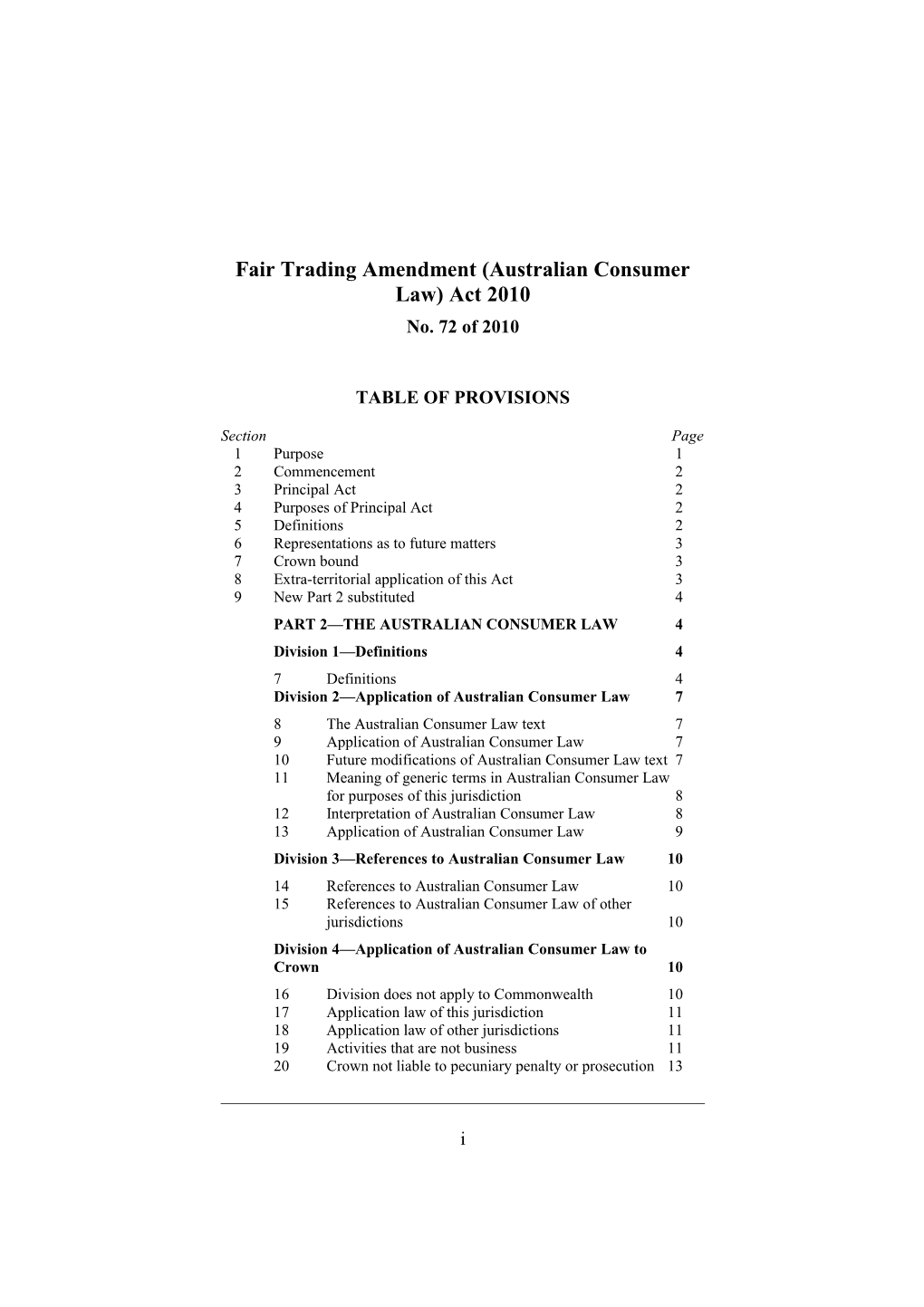 Fair Trading Amendment (Australian Consumer Law) Act 2010