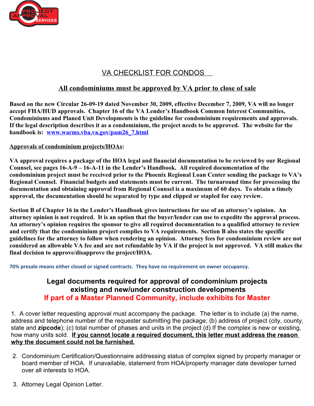 Condominium Approvals/Id Numbers