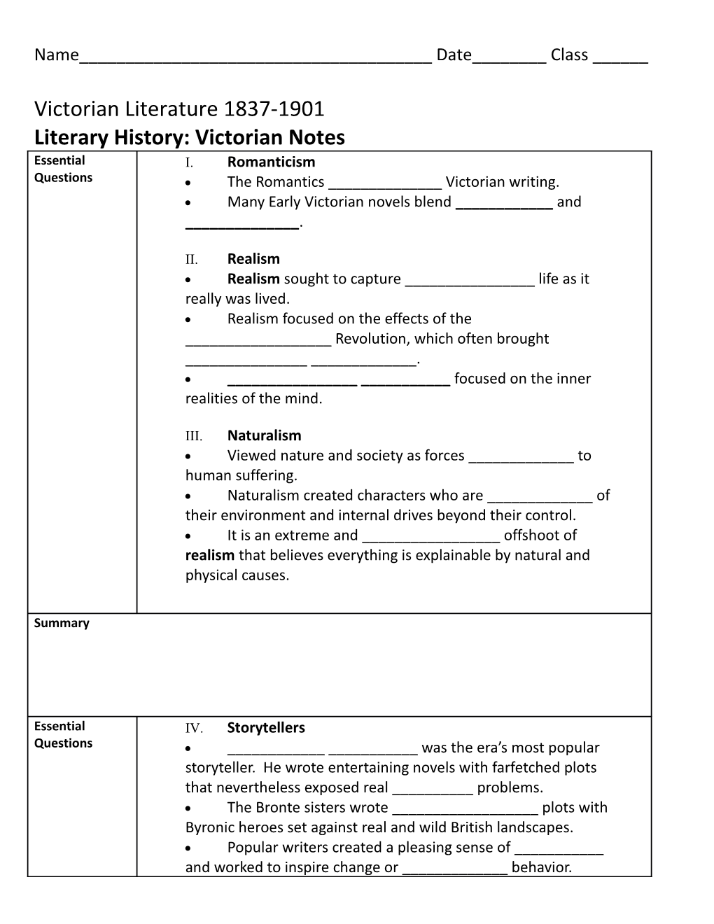 Literary History: Victorian Notes