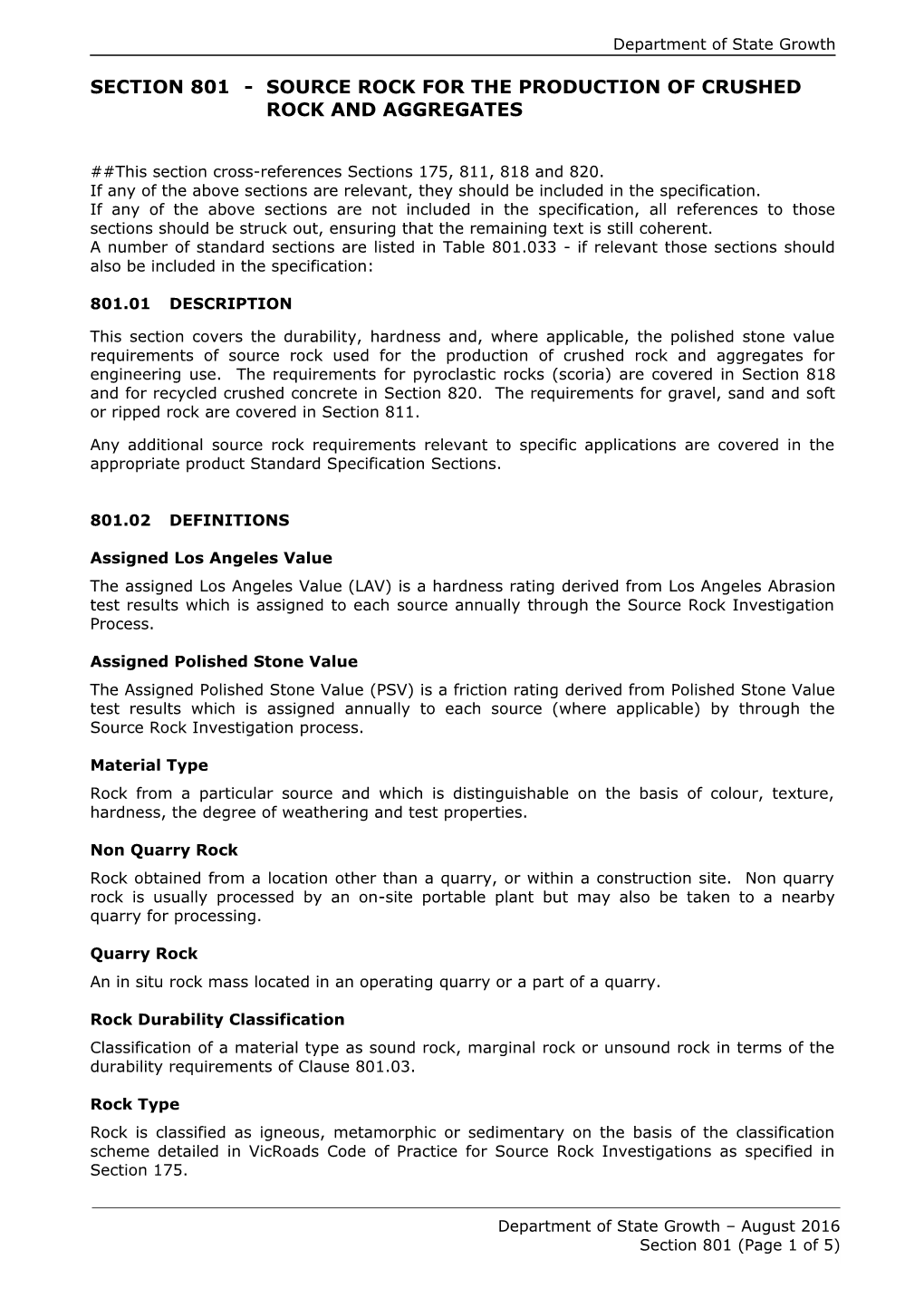 Section801source Rock for the Production of Crushed Rock and Aggregates