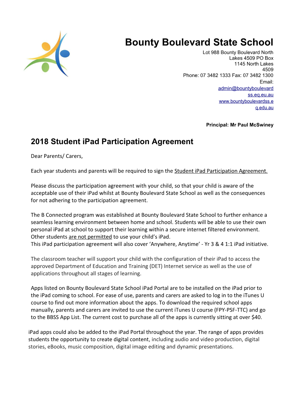 Student Ipad Participation Agreement 2018 Prep1256
