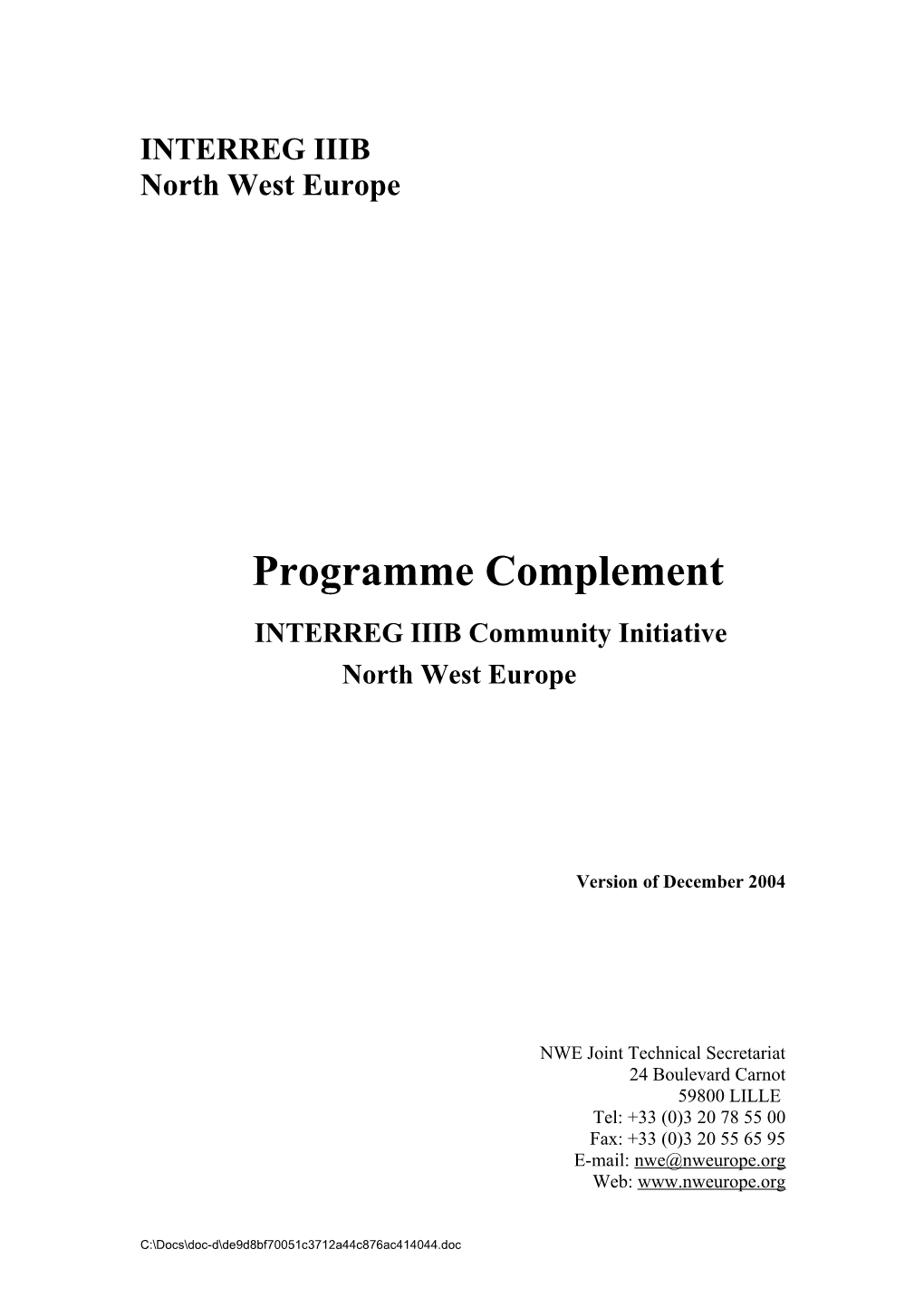 INTERREG IIIB Community Initiative