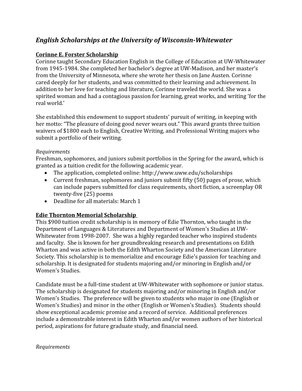 English Scholarships at the University of Wisconsin-Whitewater