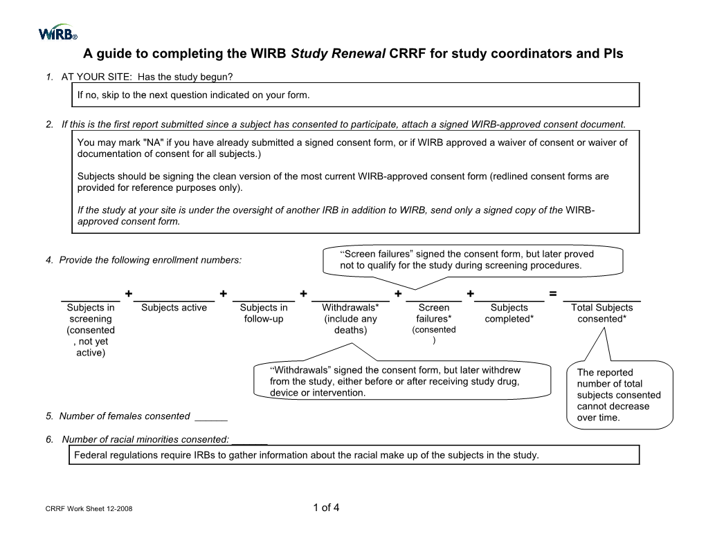 A Guide to Completing the WIRB Study Renewal CRRF for Study Coordinators and Pis
