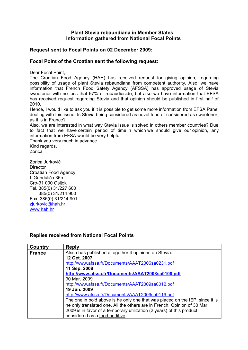 Replies Received from National Focal Points