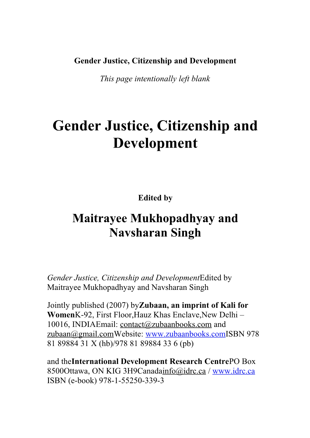 Gender Justice, Citizenship and Development