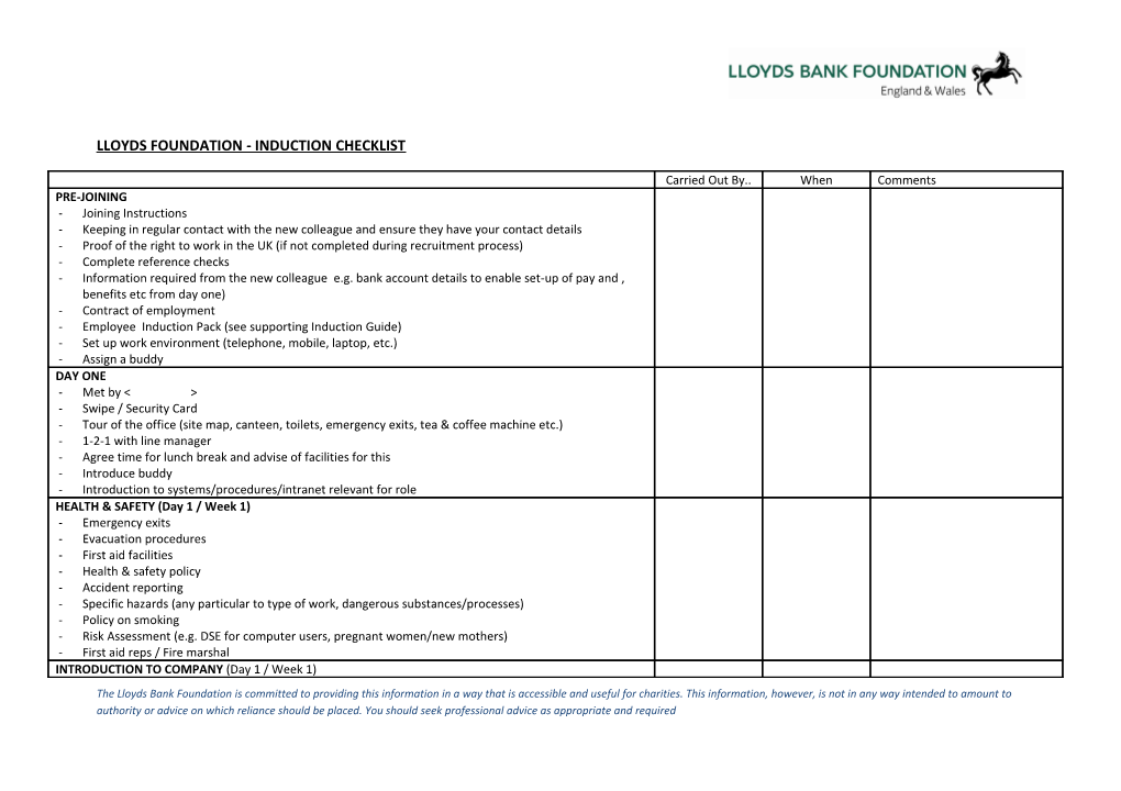 Lloyds Foundation - Induction Checklist