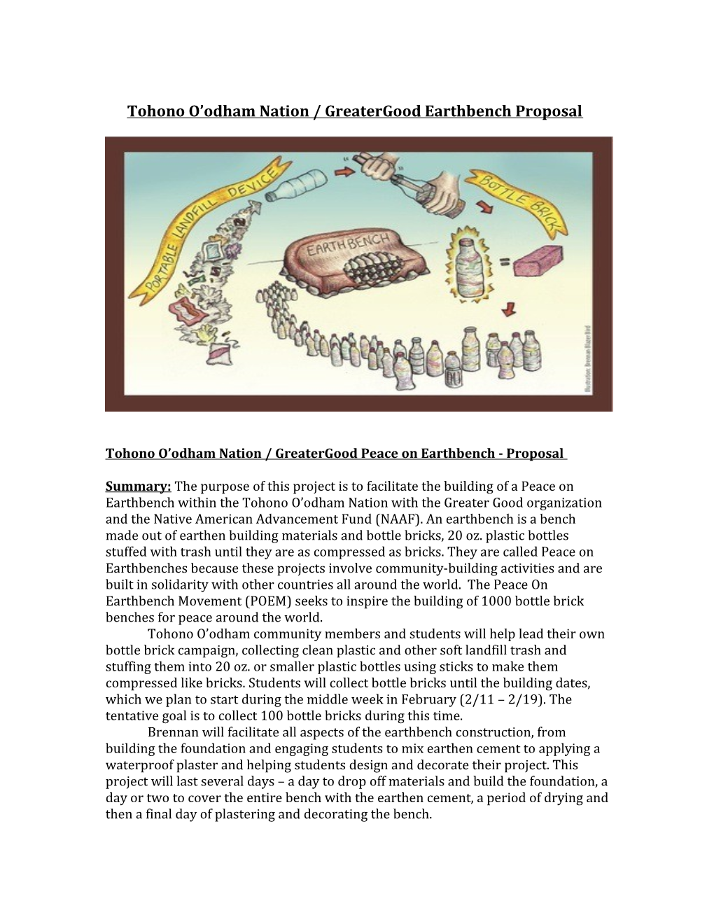 Tohono O Odham Nation/ Greatergood Peace on Earthbench - Proposal