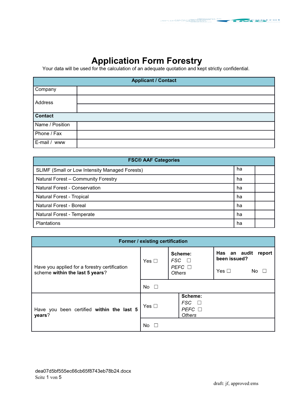 Application Form Forestry