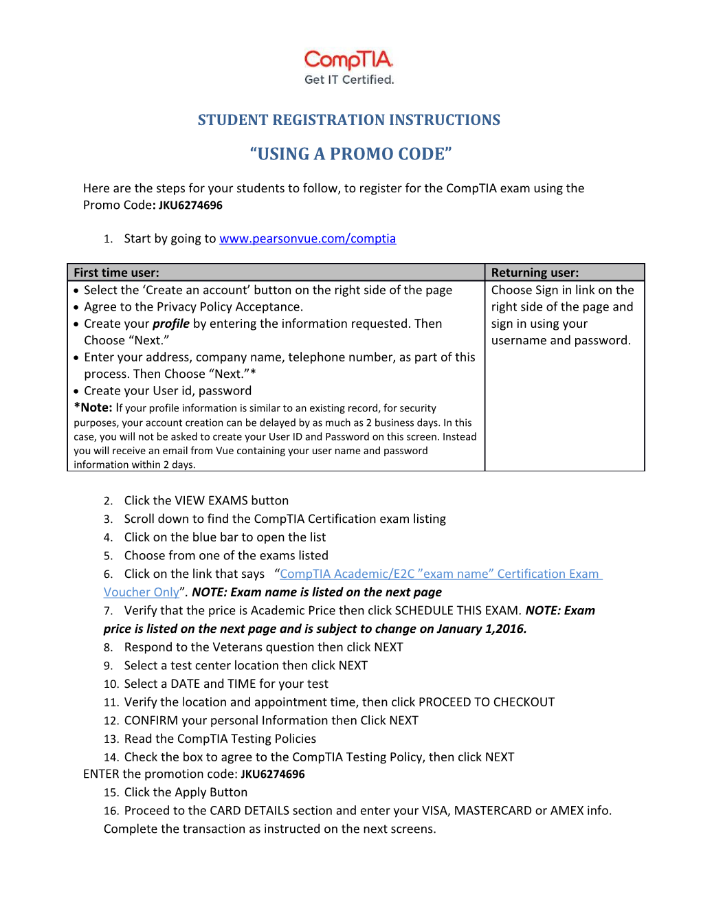 Student Registration Instructions
