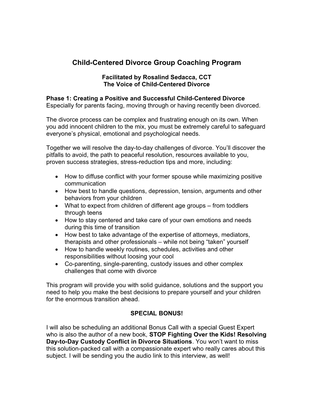Child-Centered Divorce Group Coaching Program