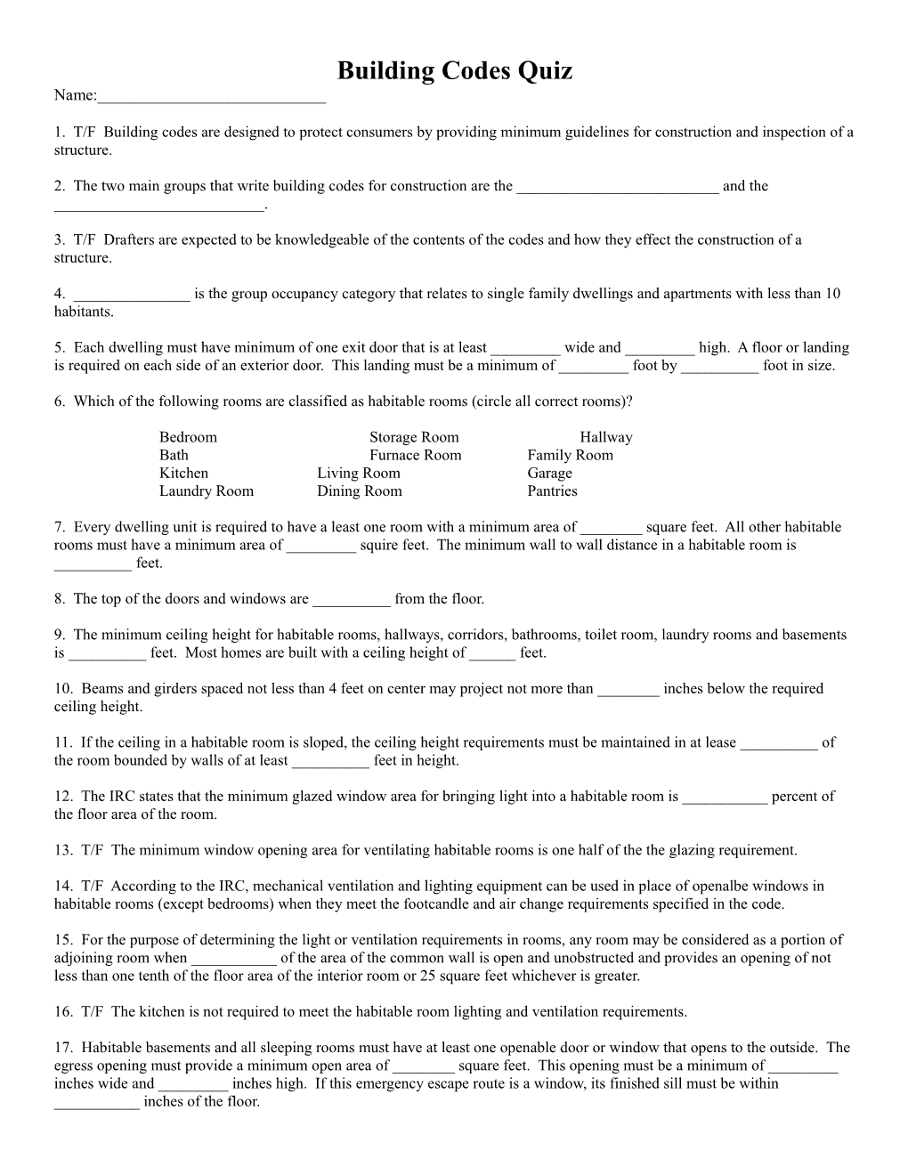 Building Codes Quiz