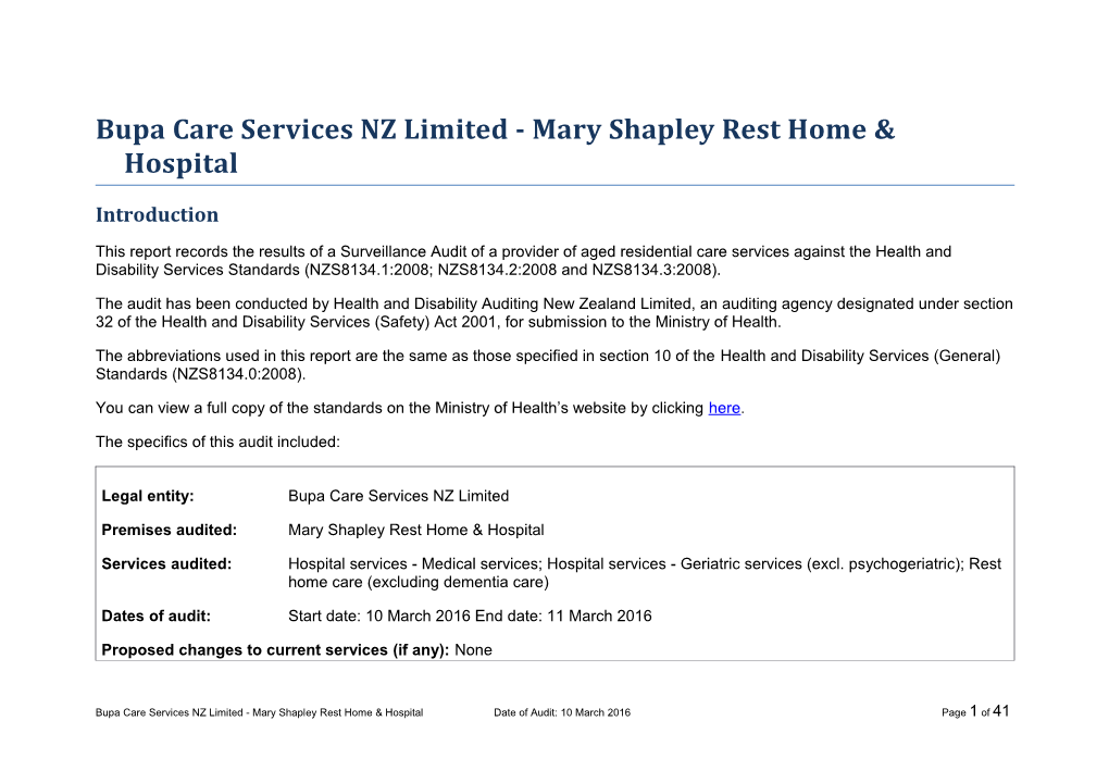 Bupa Care Services NZ Limited - Mary Shapley Rest Home & Hospital