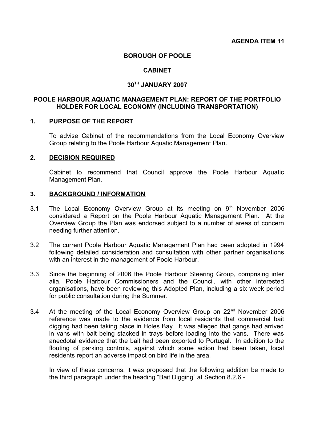 Poole Harbour Aquatic Management Plan: Report of the Portfolio Holder for Local Economy