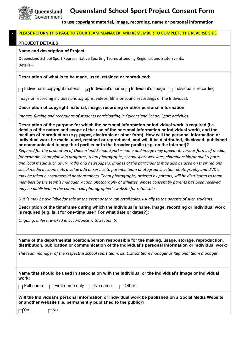 Student QSS Project Consent Form