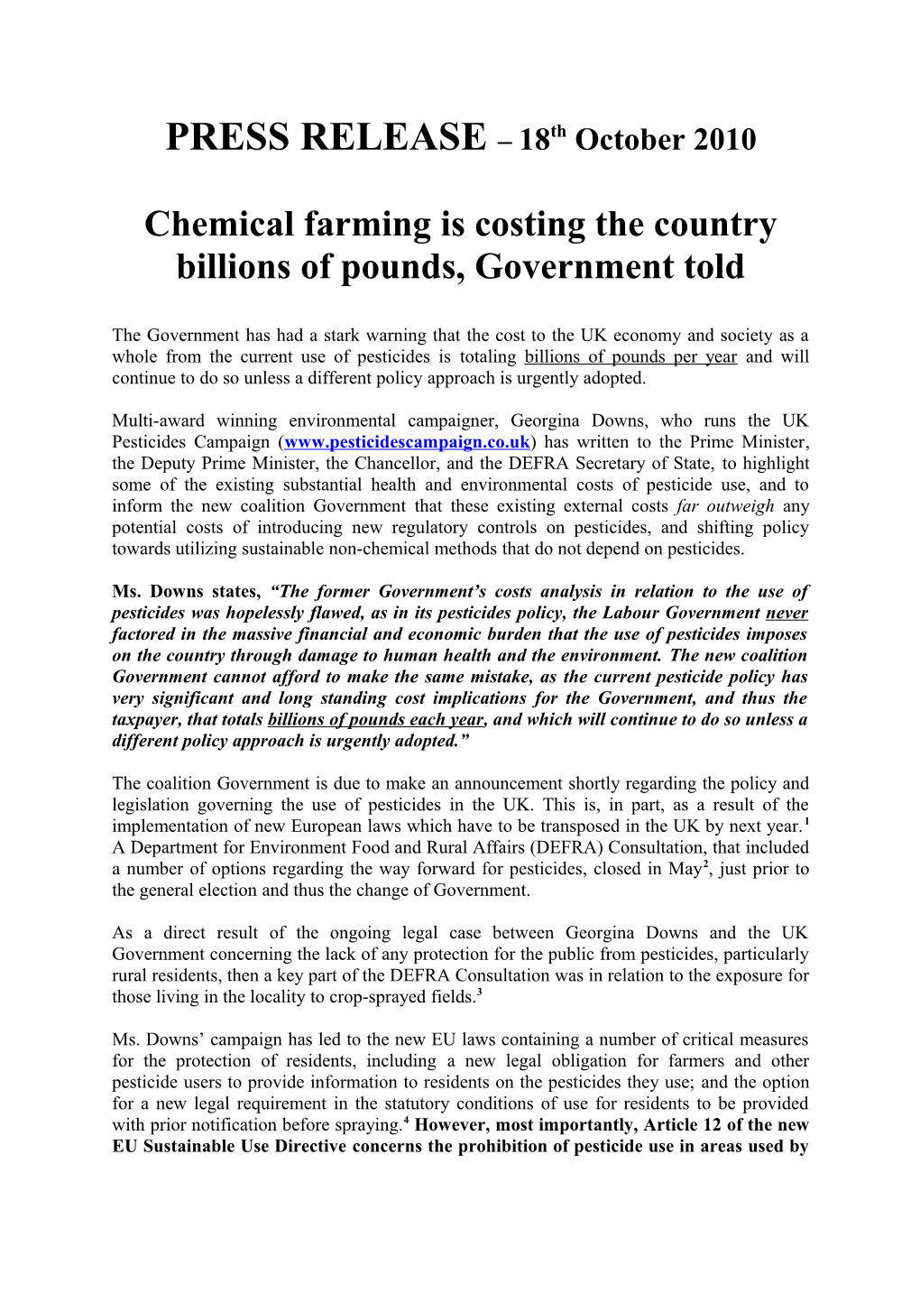 Chemical Farming Is Costing the Country Billions of Pounds, Government Told