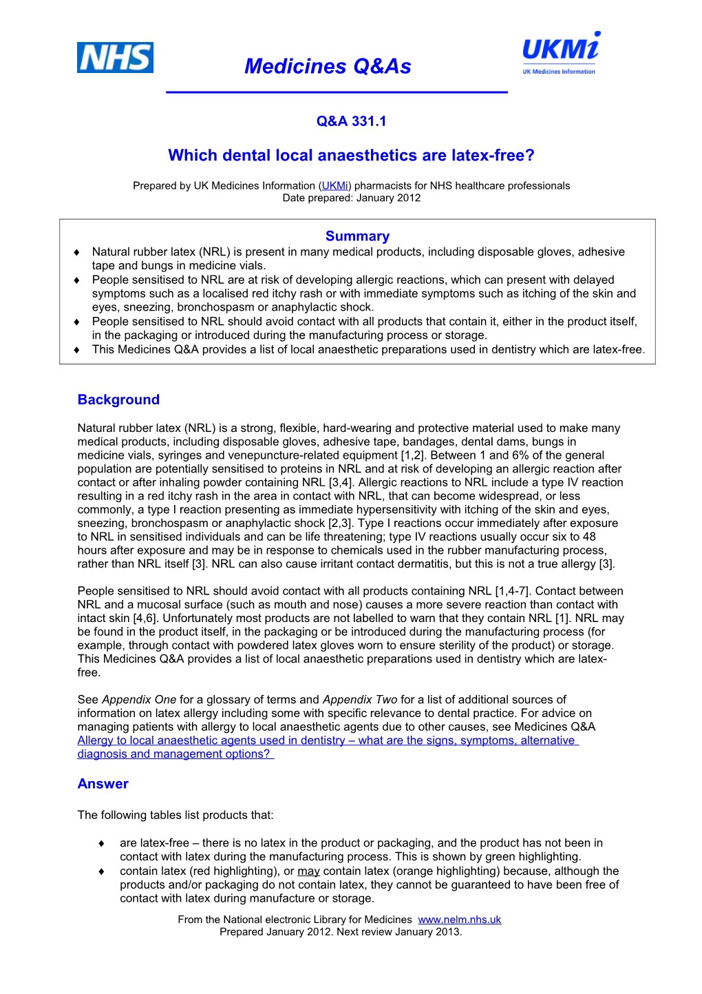 Which Dental Local Anaesthetics Are Latex-Free?