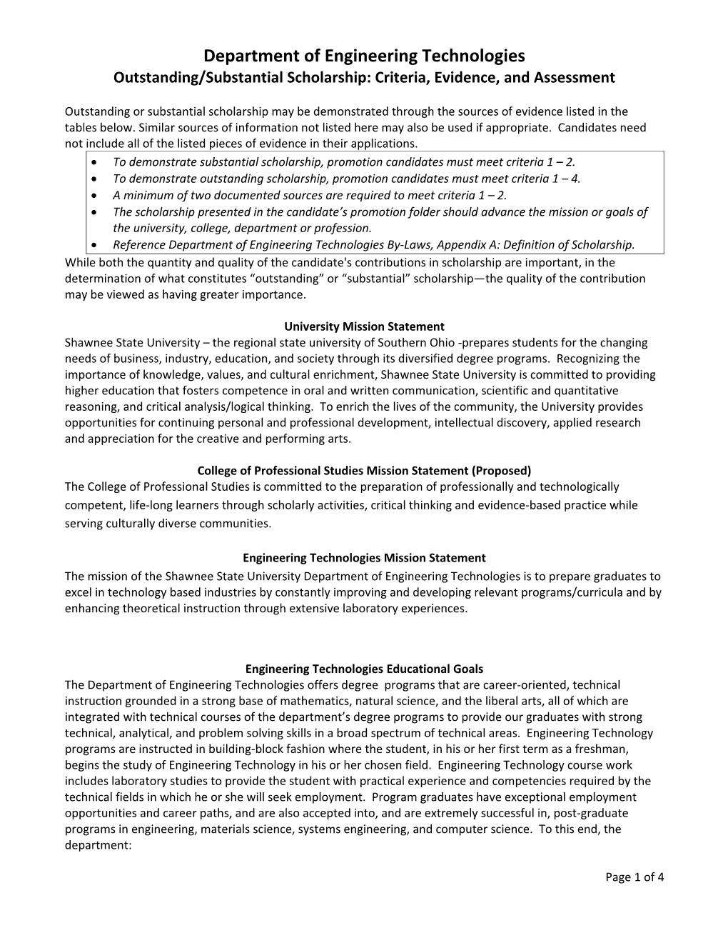 Outstanding/Substantial Scholarship: Criteria, Evidence, and Assessment