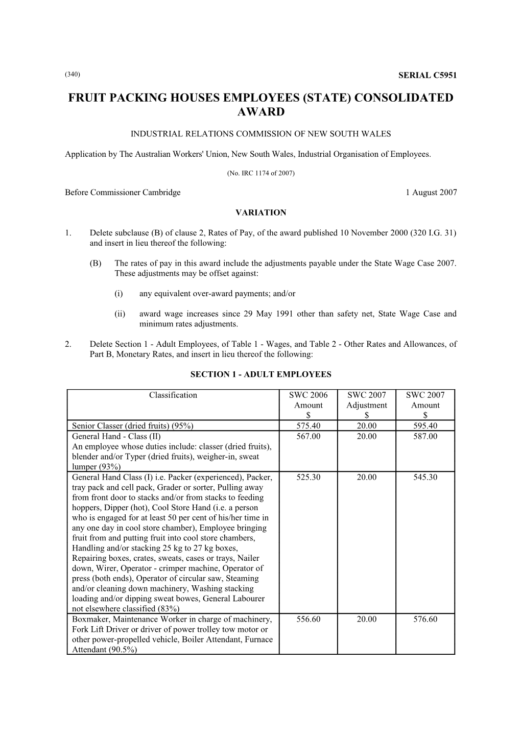 Fruit Packing Houses Employees (State) Consolidated Award