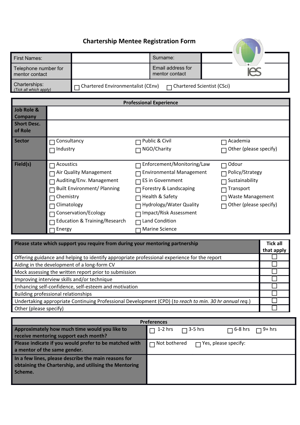 Chartership Mentee Registration Form