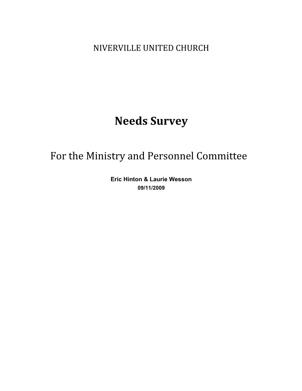 Niverville United Needs Survey Summary Document 2009