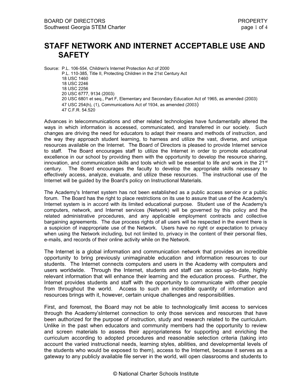 Staff Network and Internet Acceptable Use and Safety