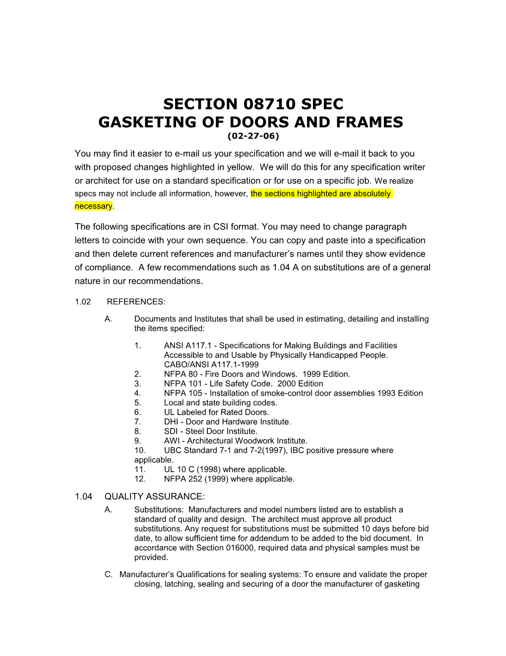 Gasketing of Doors and Frames (02-27-06)