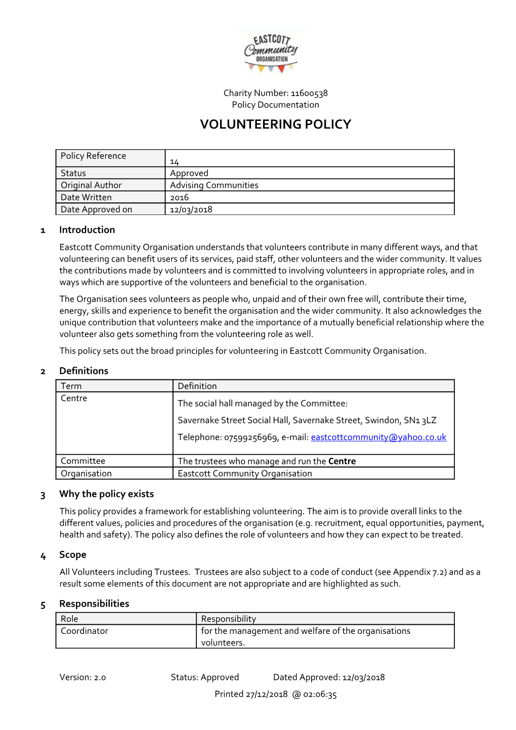 Policy on Pricing for Hire of Savernake Street Social Hall by Businesses and Statutory